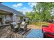 Relax on the wooden deck with wicker furniture and enjoy the backyard views at 37 Trotters Run, Brownsburg, IN 46112