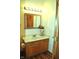Bathroom features a marble-look countertop, wooden cabinets, and updated lighting fixture at 37 Trotters Run, Brownsburg, IN 46112