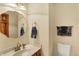 Well-lit powder room with framed mirror, modern fixtures, and soft towels at 37 Trotters Run, Brownsburg, IN 46112