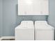 Convenient laundry room with overhead cabinets and a full-size washer and dryer at 451 Filmore Dr, Westfield, IN 46074