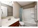 Functional bathroom with a vanity, toilet, and shower-tub combination for all your needs at 5842 Oakmont Blvd, Bargersville, IN 46106