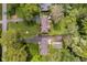 An aerial view showcasing a charming property with lush lawns, mature trees, and a private setting at 8808 Manderley Dr, Indianapolis, IN 46240