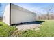 Simple, one-story metal barn with a sand base is surrounded by a green, grassy area at 5010 S 550 W, Columbus, IN 47201