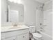 Bathroom with vanity, toilet and tub-shower combo with matching, modern fixtures at 5520 N Woodside Ct, McCordsville, IN 46055