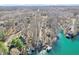 Aerial shot of lakefront homes surrounded by trees and featuring private docks at 6198 Grosbeak Dr, Nineveh, IN 46164
