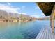 Beautiful lake view showing waterfront homes and docks along the serene blue water from the shore at 6198 Grosbeak Dr, Nineveh, IN 46164