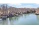 Beautiful view of the waterfront homes with private docks along a tranquil body of water at 6198 Grosbeak Dr, Nineveh, IN 46164