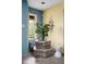 Stylish foyer showcasing colorful walls and artistic details, a unique cat statue, and natural light at 6461 Sunset Ln, Indianapolis, IN 46260
