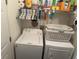 Convenient laundry room equipped with a washing machine, dryer, and shelving for storage at 950 Kempson Ct, Westfield, IN 46074