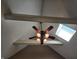 Vaulted ceiling with a ceiling fan and a skylight at 9649 Cedar Cove Ln, Indianapolis, IN 46250
