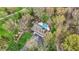 Stunning aerial view of a home featuring a private pool, spa, and lush landscaping at 11796 Sycamore St, Zionsville, IN 46077