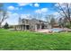 Beautiful backyard featuring mature trees, green grass and an in-ground pool at 11796 Sycamore St, Zionsville, IN 46077