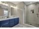 Modern bathroom featuring double vanity, subway tile, and walk-in shower with niche at 11796 Sycamore St, Zionsville, IN 46077