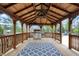 Gazebo interior featuring stainless grill, outdoor fan and patterned blue rug at 11796 Sycamore St, Zionsville, IN 46077