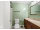 This bathroom features a single vanity, tile flooring, and shower at 1721 Rachel Dr, Plainfield, IN 46168