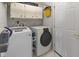 Laundry room with front loading washer and dryer plus storage cabinets above at 5901 Crystal Bay West Dr, Plainfield, IN 46168