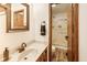 Clean bathroom features a modern vanity with good mirror and stand up shower at 7152 Sandalwood Dr, Avon, IN 46123