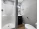 Clean bathroom featuring a shower, modern vanity, and updated fixtures at 110 Pleasant Run Dr, Markleville, IN 46056