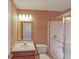 Clean bathroom with a glass-enclosed shower, vanity with sink, and neutral wall color at 2257 Grand Fir Dr, Greenwood, IN 46143