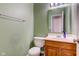 The powder room or half-bath features a wood vanity, toilet, and a decorative mirror with vanity lights at 2432 N Talbott St, Indianapolis, IN 46205