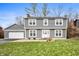 Two-story home boasts gray siding, a well-manicured lawn, and an attached two-car garage at 3029 Oberlin Ct, Indianapolis, IN 46268