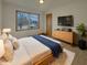 Bright bedroom featuring a comfortable bed, a dresser with a television, and a view from the window at 8507 Palm Ct, Indianapolis, IN 46219