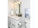 Bright bathroom featuring a white vanity with a light countertop, modern fixtures, and stylish decor at 11505 Langton Walk, Zionsville, IN 46077