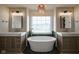 Beautiful bathroom featuring dual vanities, a soaking tub, and modern fixtures at 13947 Morningtide Cir, Fishers, IN 46038