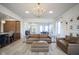 Spacious open-concept living area with hardwood floors, modern lighting, and stylish furniture at 13947 Morningtide Cir, Fishers, IN 46038
