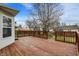 Spacious stained back deck perfect for entertaining with siding and a view of the backyard at 15192 Porchester Dr, Noblesville, IN 46062