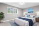 Cozy bedroom featuring a plush bed with tufted headboard and bright blue accents at 1641 Whistler Terrace, Indianapolis, IN 46229
