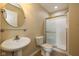 Bathroom featuring a sink with a pedestal and a shower with glass doors at 3792 Waterfront Way, Plainfield, IN 46168