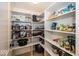 Walk-in pantry with stocked shelves for ample storage and organization at 10415 Charter Oaks, Carmel, IN 46032