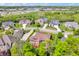 A residential neighborhood is captured from above, featuring tree-lined streets and lake views at 10792 Harbor Bay Dr, Fishers, IN 46040