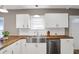 Bright kitchen featuring butcher block countertops, stainless steel sink and appliances, and white cabinets at 1540 N Chester Ave, Indianapolis, IN 46201