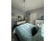 Relaxing bedroom with blue accents, chandelier, and comfortable queen sized bed with decorative pillows at 1740 Golden Field Dr, Greenwood, IN 46143
