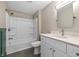 Bathroom featuring white bathtub with shower combo and sink with vanity at 19041 Karyn Ln, Westfield, IN 46062