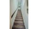 Carpeted stairs with white walls and a dark wood handrail lead to the upper level at 2349 Dixon Creek Dr, Whitestown, IN 46075
