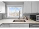 Kitchen area showcasing stainless steel sink, white cabinetry, and modern countertops at 4407 Barnor Dr, Indianapolis, IN 46226