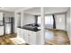 Open floor plan showcasing new stainless steel refrigerator, wood floors and living room at 7133 Mc Lain Dr, Indianapolis, IN 46217
