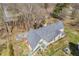 Aerial view showcasing the home's backyard with trees and surrounding landscape at 7540 S Mooresville Rd, Indianapolis, IN 46221