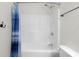 Shower with blue curtain at 7845 W Hillside Dr, Columbus, IN 47201