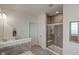 Bright bathroom with shower, toilet, and large vanity with good natural light at 13875 Ambria Dr, McCordsville, IN 46055