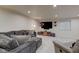 Finished basement living room with cozy seating, large-screen television, and plush carpeting at 13875 Ambria Dr, McCordsville, IN 46055