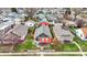 Aerial shot showcases houses and mature trees in a residential area at 1715 E Kelly St, Indianapolis, IN 46203