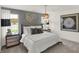 Beautiful bedroom featuring a stylish bed with a decorative headboard and accent pillows at 2109 Boxwood Dr, Greenfield, IN 46140