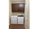 Functional laundry room equipped with a modern washer and dryer, and dark brown cabinets at 2610 Big Bear Ln, Indianapolis, IN 46217