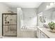 Well-lit bathroom with a combined shower and tub, featuring modern fixtures and neutral tile at 3539 Clearwater Cir, Indianapolis, IN 46240