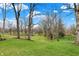 Expansive backyard featuring a lush green lawn, mature trees, and charming play structures at 450 W Ash St, Zionsville, IN 46077