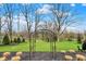 Landscaped backyard with an archway, mature trees, and a well-manicured lawn, creating a serene outdoor setting at 450 W Ash St, Zionsville, IN 46077